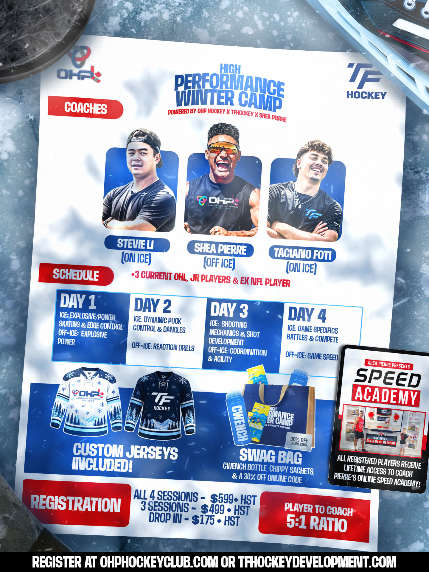 High Performance Winter Camp coaches, schedule, jerseys, swag bag, and pricing