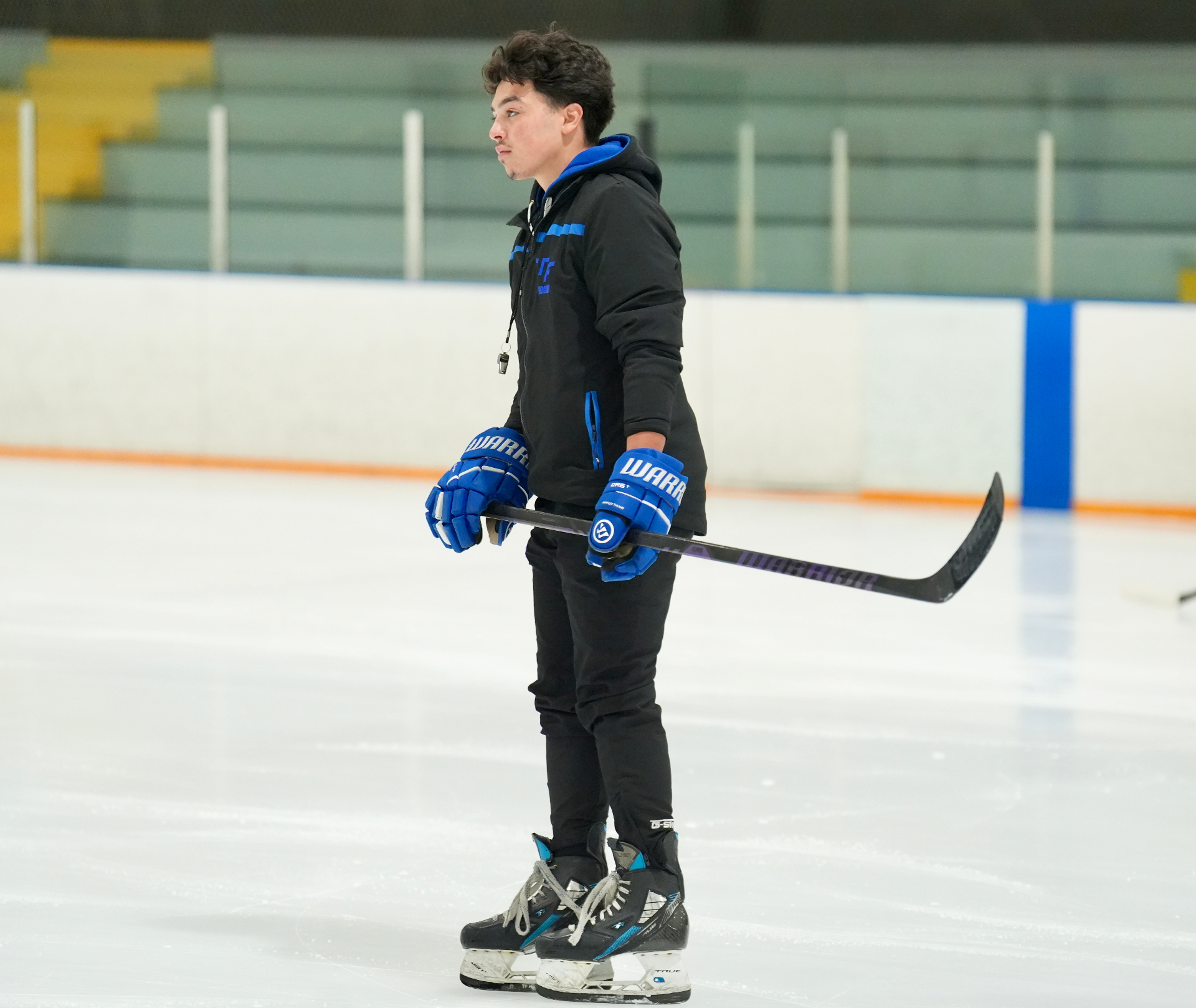 Coach Tac Foti on the ice at a TF Hockey training session