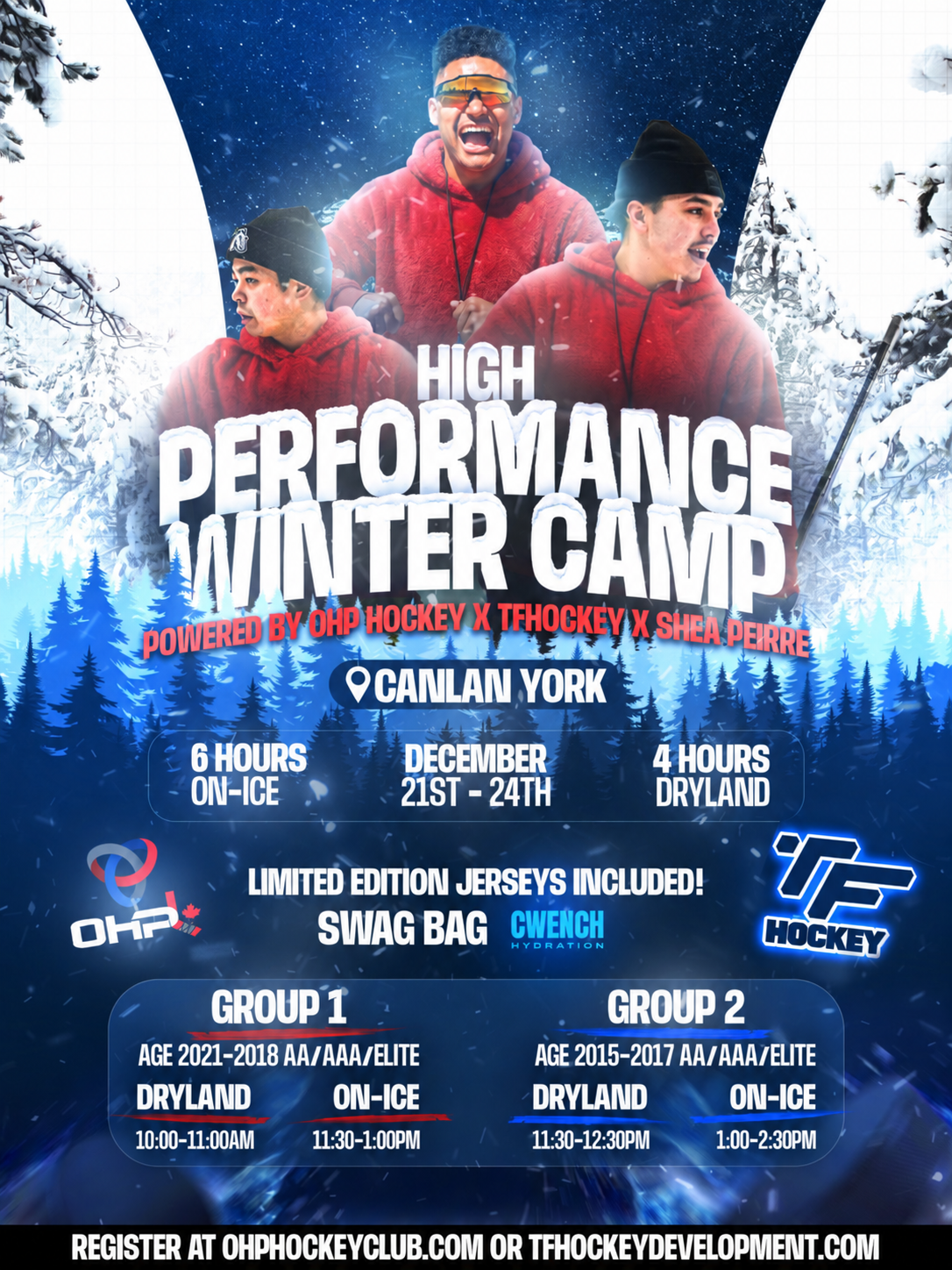High Performance Winter Camp dates, location, age groups, and daily times